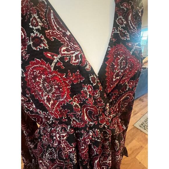 MICHAEL KORS BLOUSEN BLACK AND RED PAISLEY LINED RUFFLED WAIST WOMENS MEDIUM - Picture 10 of 10